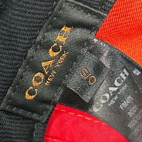 Coach Colorblock Flat Brim Cap F86475 Orange Black Leather Trim Strapback Hat - Picture 6 of 12